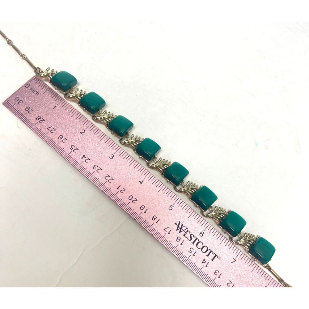 Coro Signed Vintage 1940's Green Turqouis Lucite Thermoset Silver Necklace - Picture 8 of 9